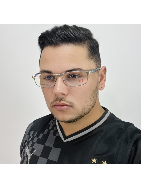 Armação de Óculos Masculino Retangular PM5365 Prata e Cinza